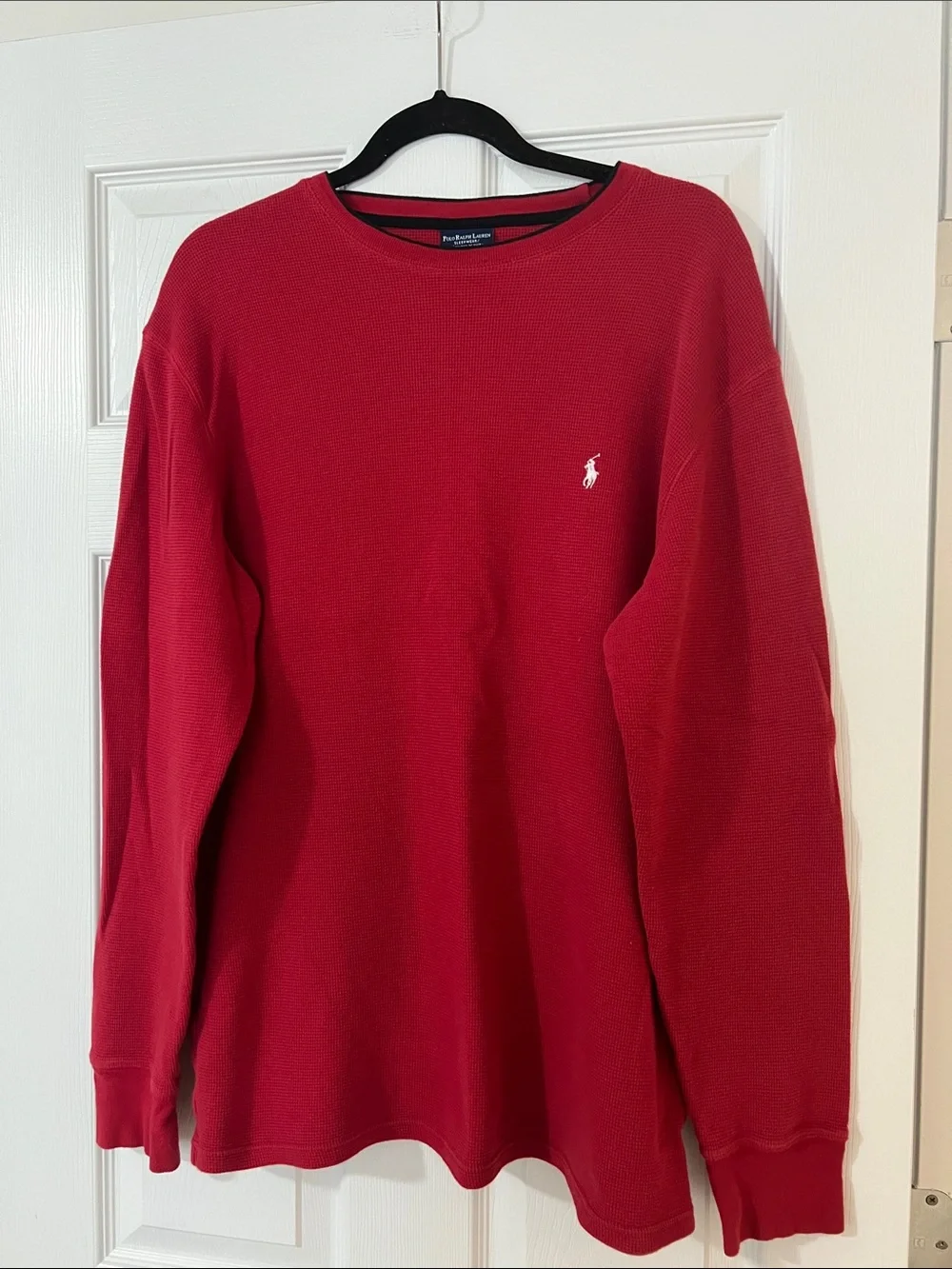 Polo by Ralph Lauren Bright Red Crewneck Thermal Henley with White Pony